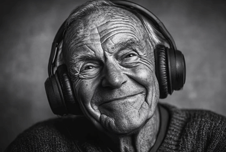 Idoso fone de ouvido