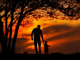 pai filho por do sol