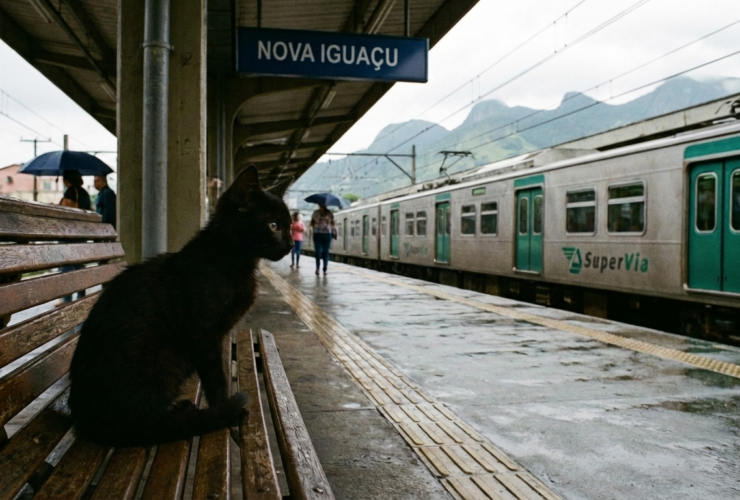 gato preto estação de trem de Nova Iguaçu