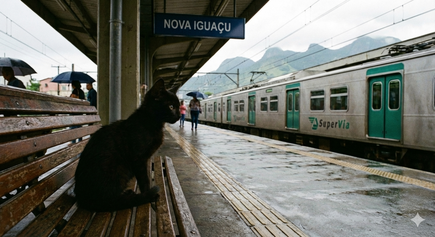 gato preto estação de trem de Nova Iguaçu