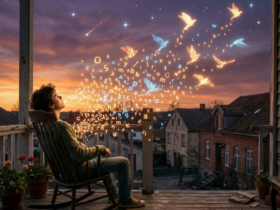 menino sonho pássaros luminosos
