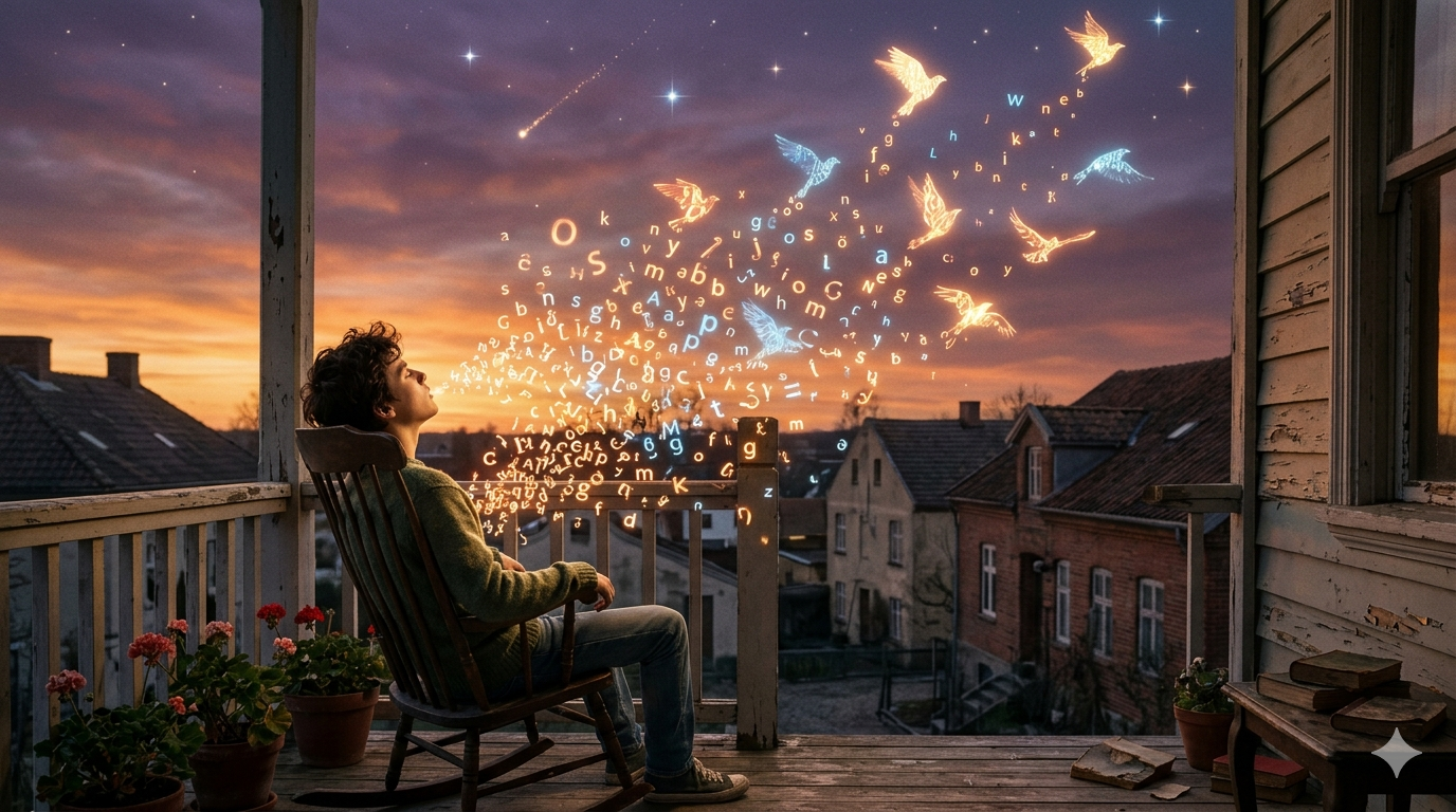 menino sonho pássaros luminosos